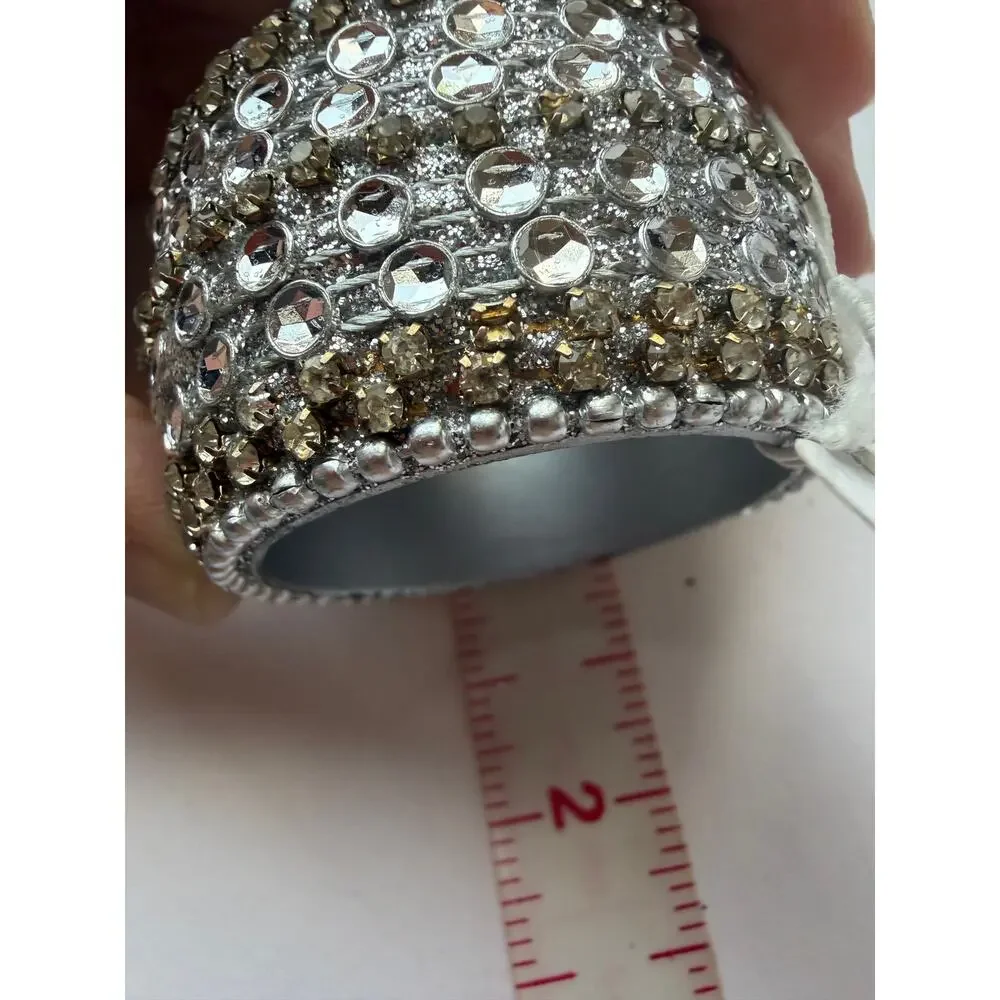 Pier 1 Jeweled Rhinestone Napkin Rings Silver Champagne Set of 4